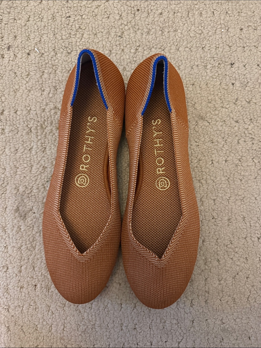 Rothy's Brown Flats with Blue Trim